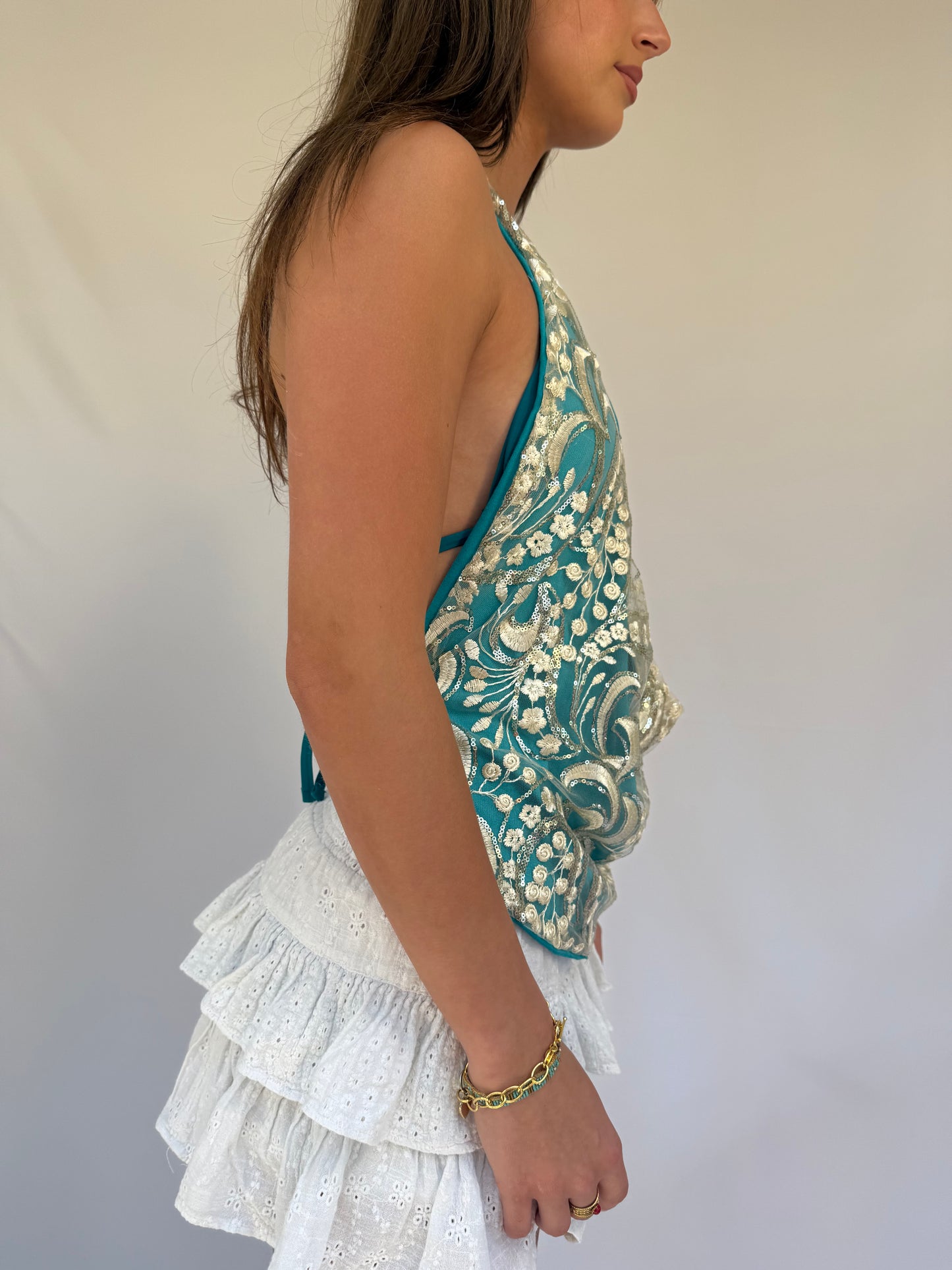 Florence Top in Gold and Dark Turquoise