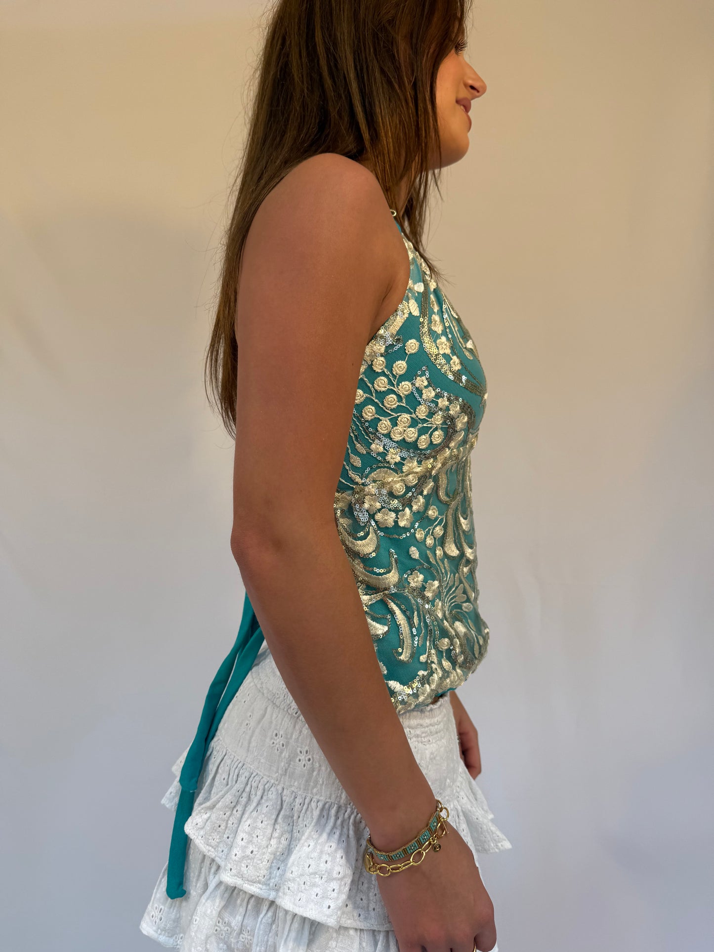 Arella Top in Gold and Dark Turquoise