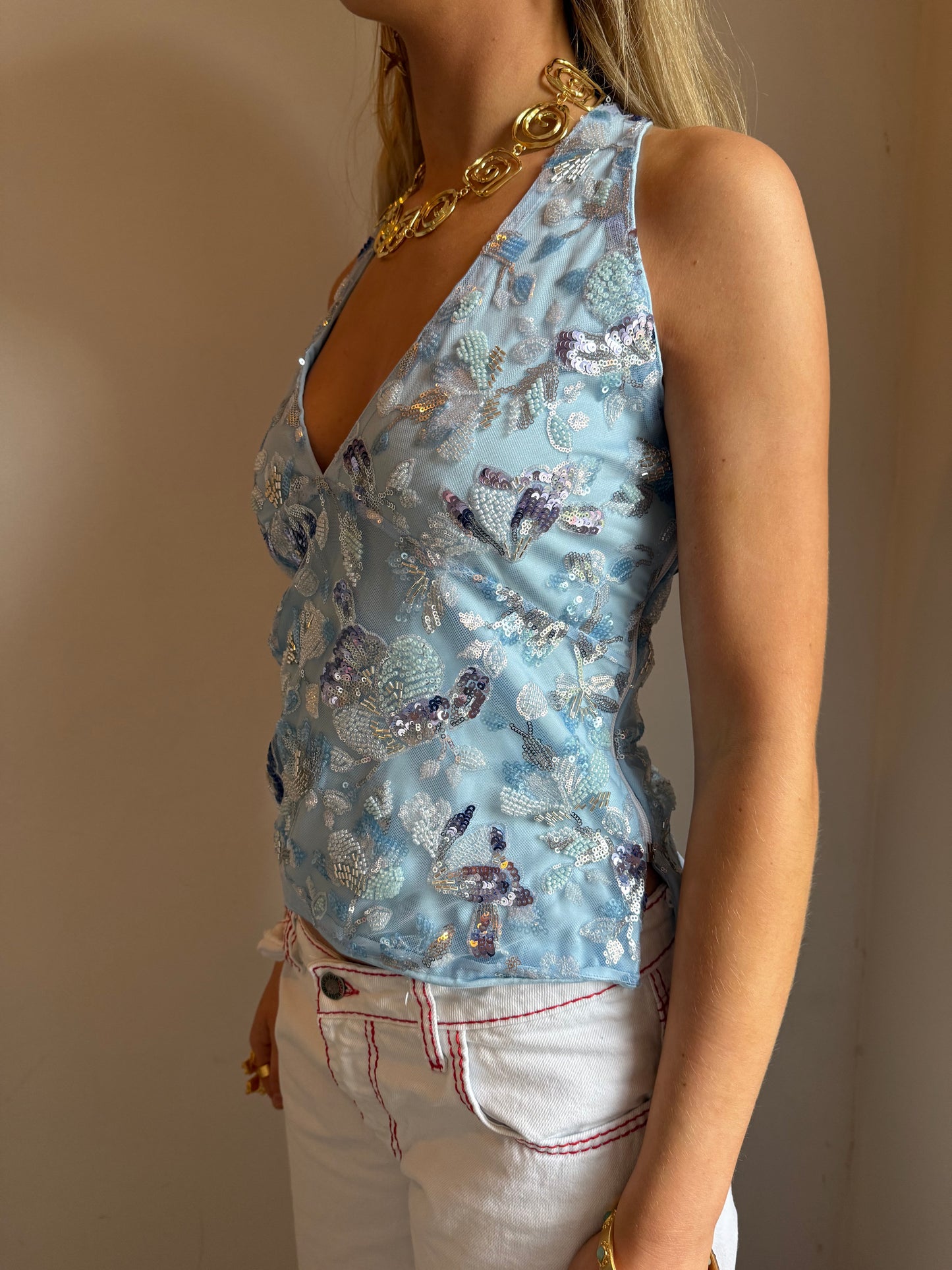 Cordelia Top in Multi Blue