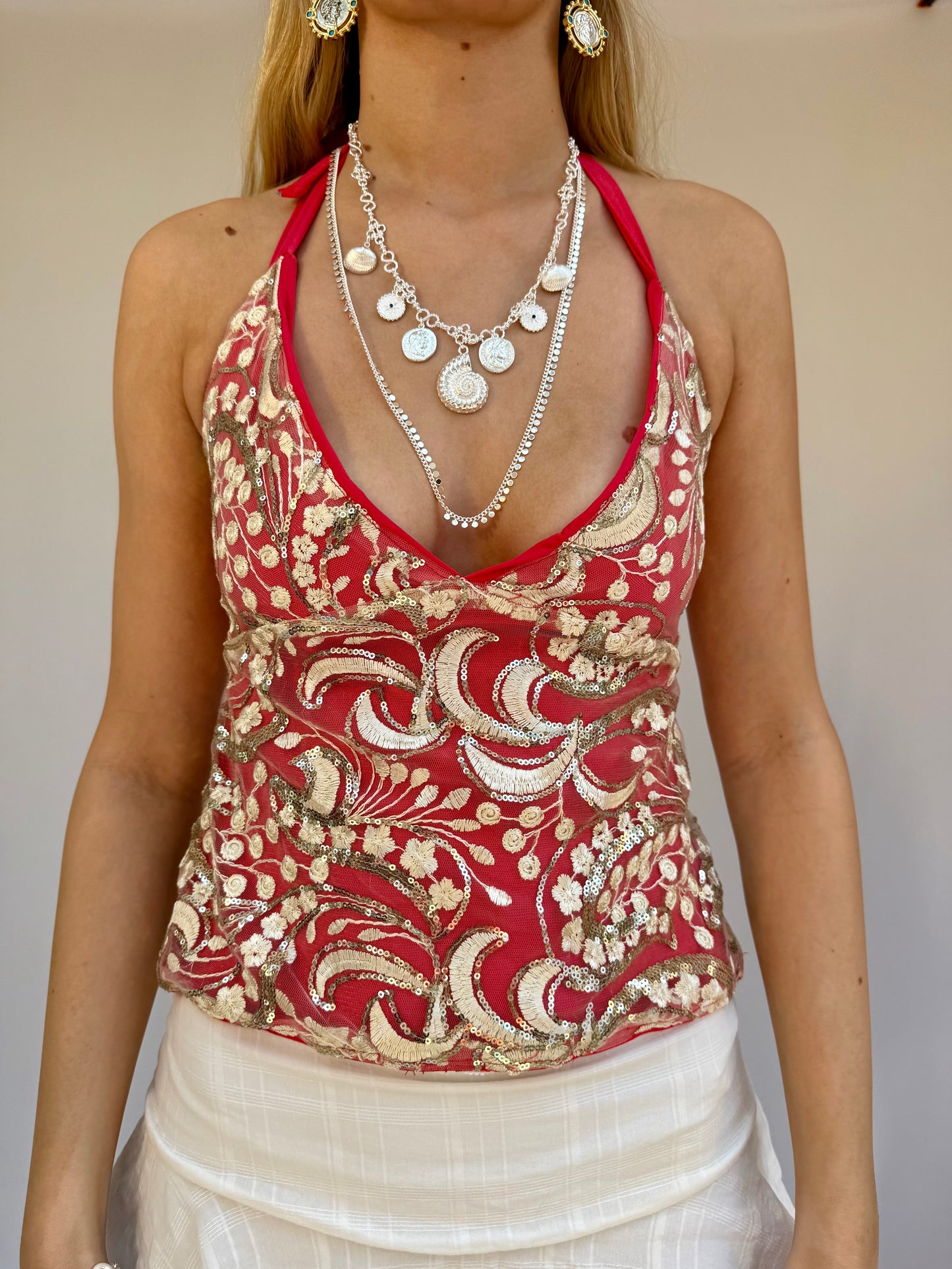 Arella Top in Gold and Red