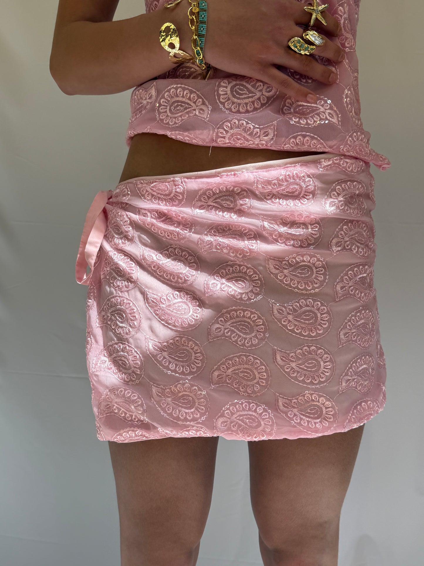 Cleo Wrap Skirt in Paisley Pink