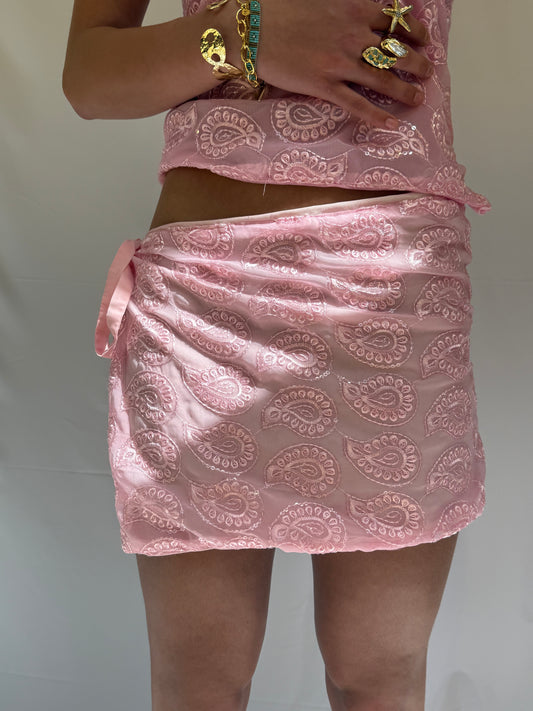 Cleo Wrap Skirt in Paisley Pink