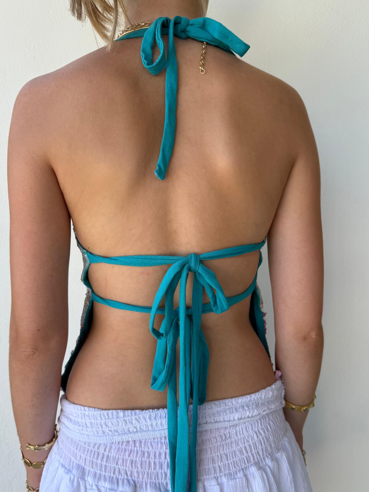 Arella Top in Sequinned Dark Turquoise
