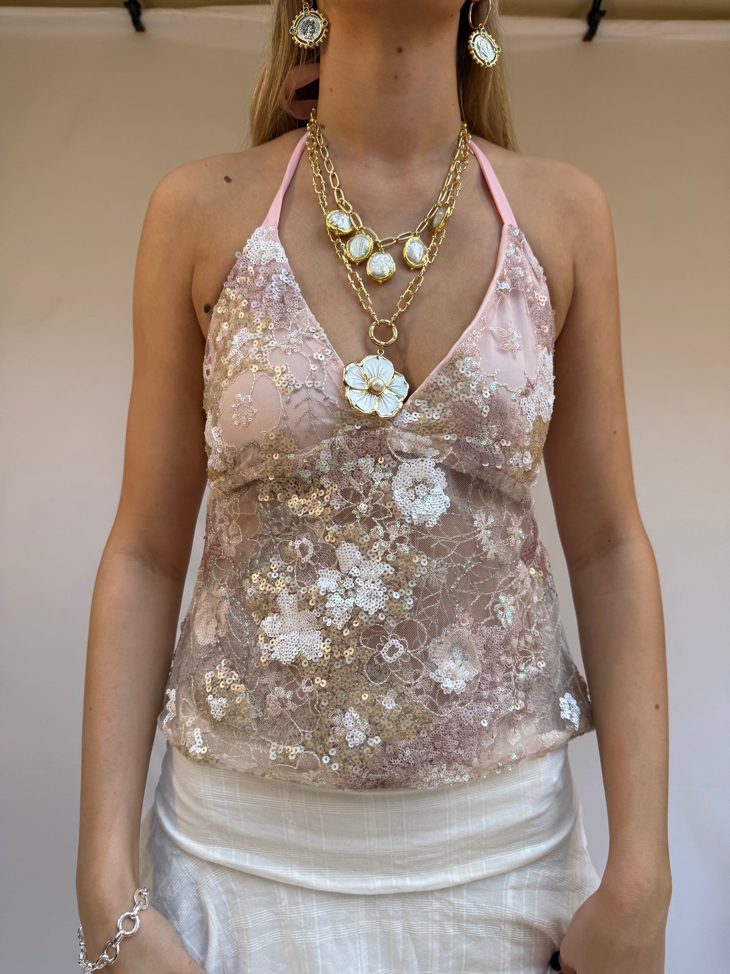 Sample - Arella Top in Sequinned Pink