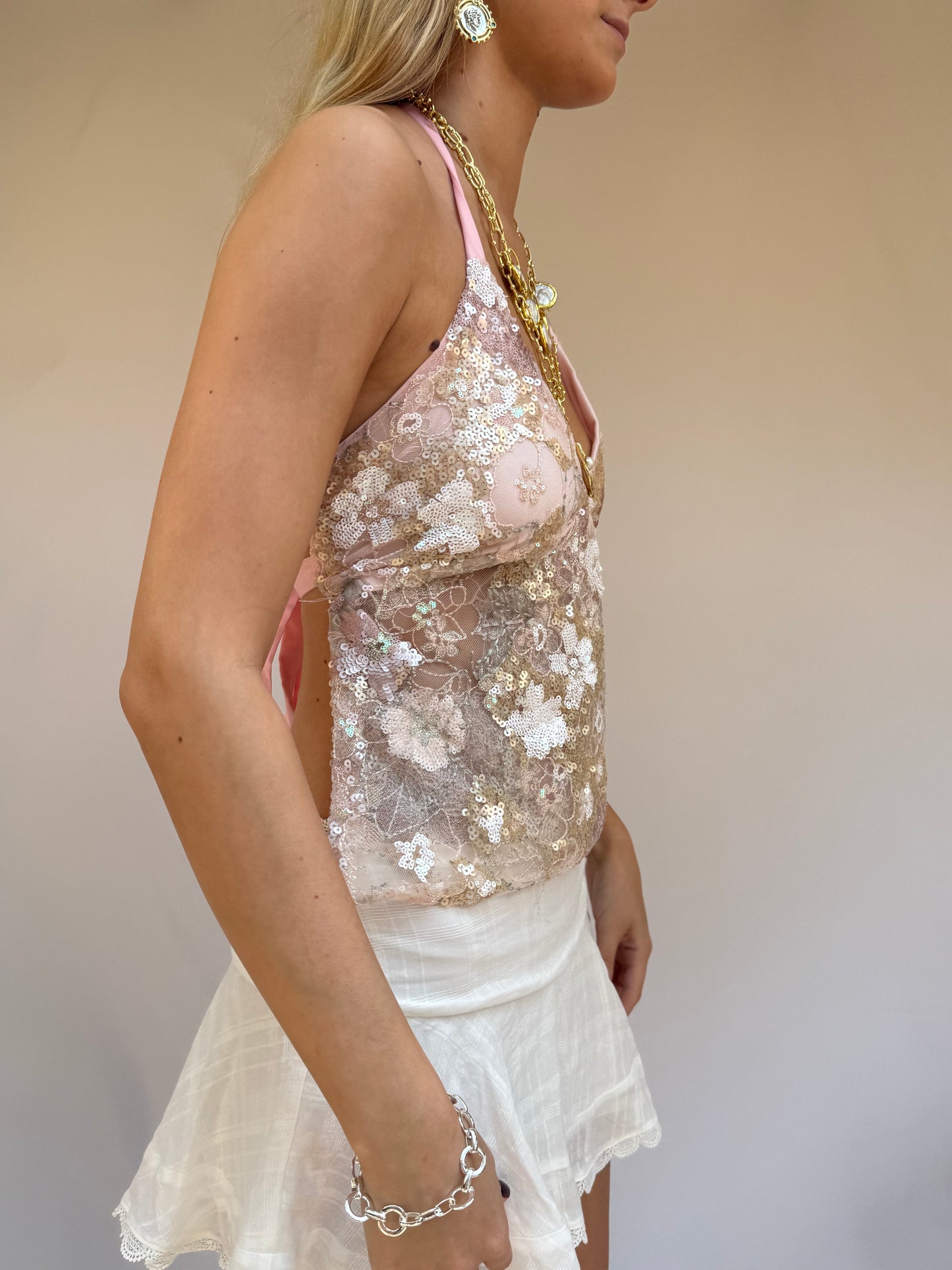 Sample - Arella Top in Sequinned Pink