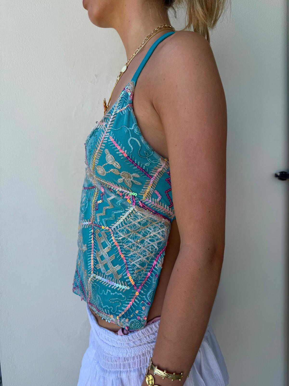 Arella Top in Sequinned Dark Turquoise