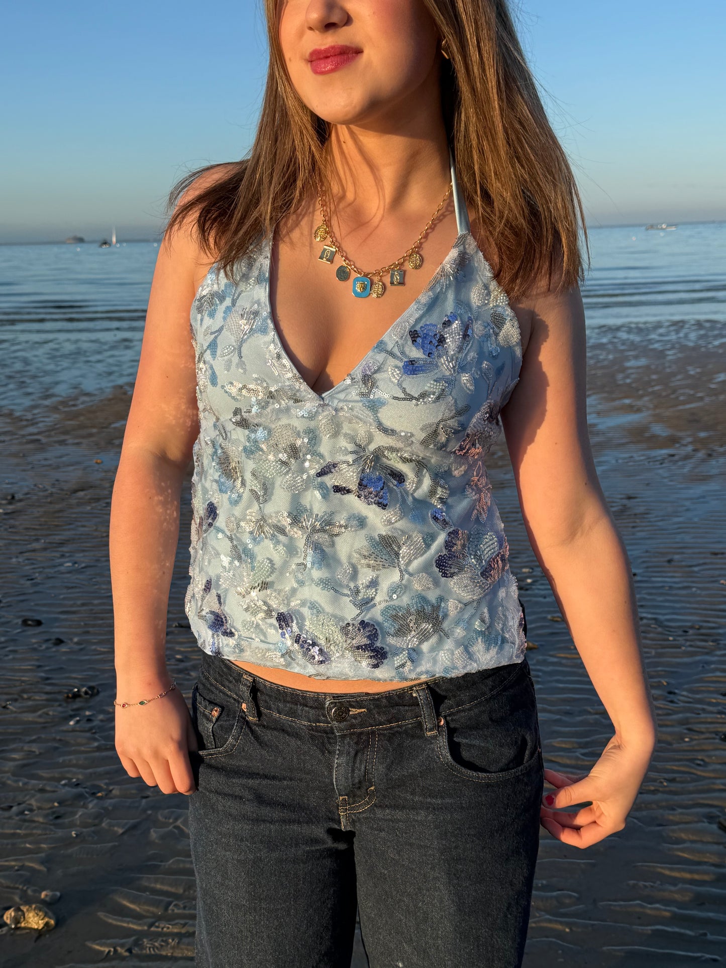 Arella Top in Multi Blue
