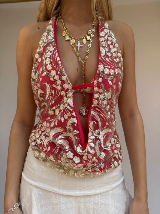 Florence Top in Gold and Red