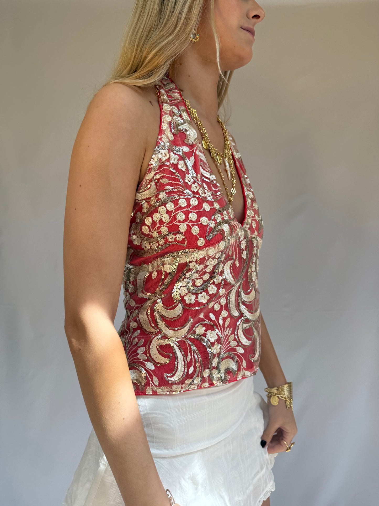 Cordelia Top in Gold and Red