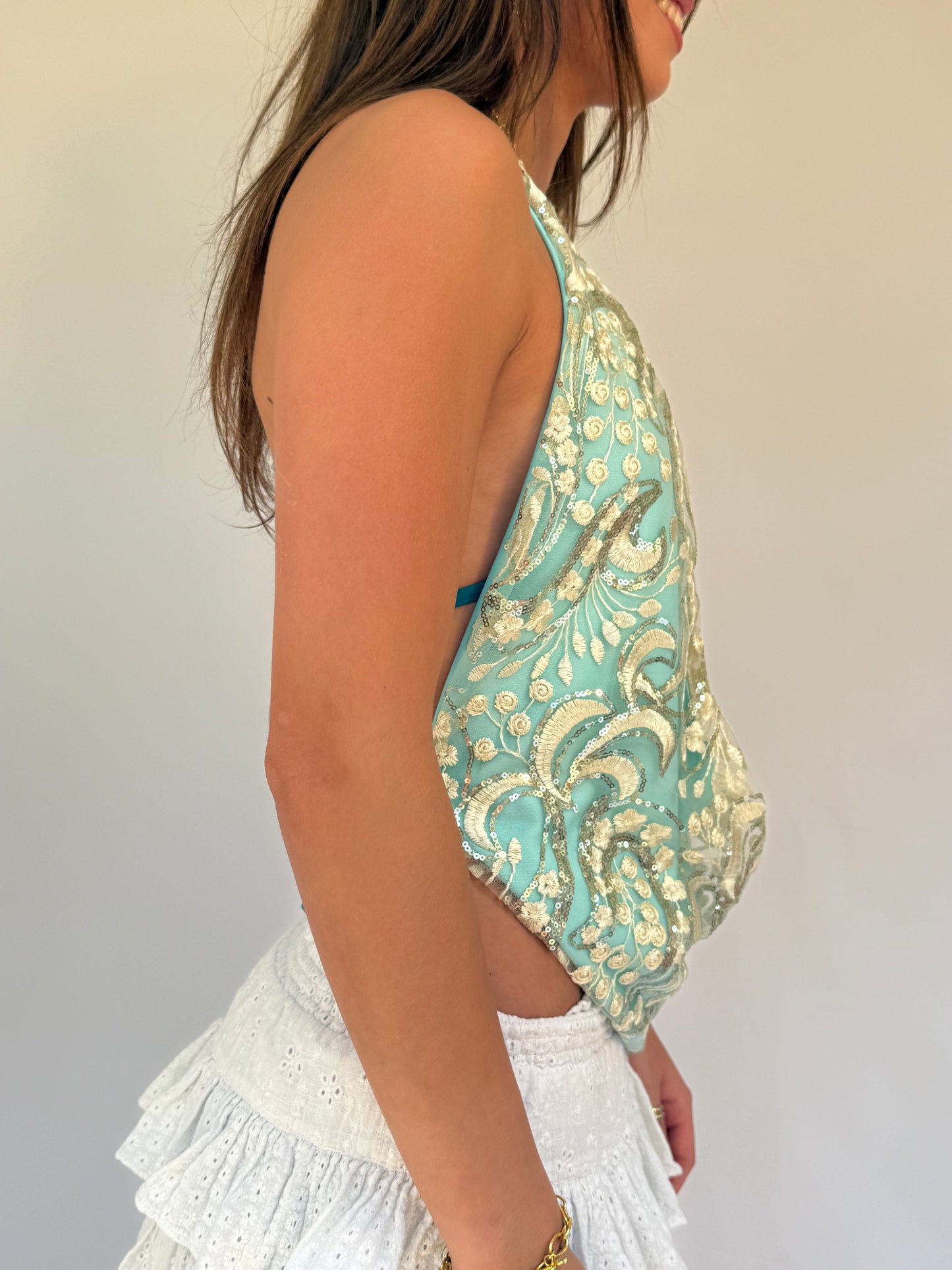 Florence Top in Gold and Light Turquoise