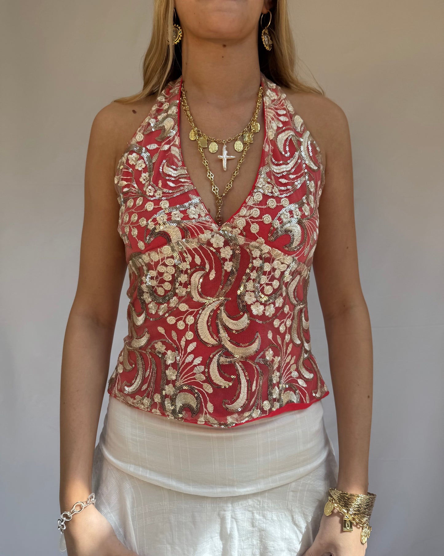 Cordelia Top in Gold and Red