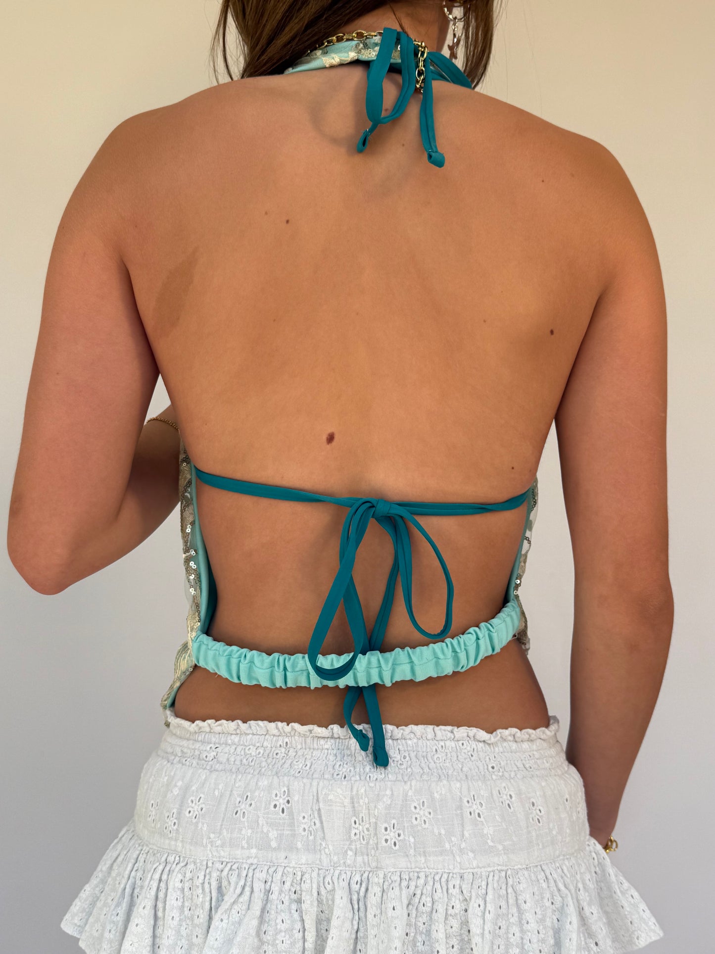 Florence Top in Gold and Light Turquoise