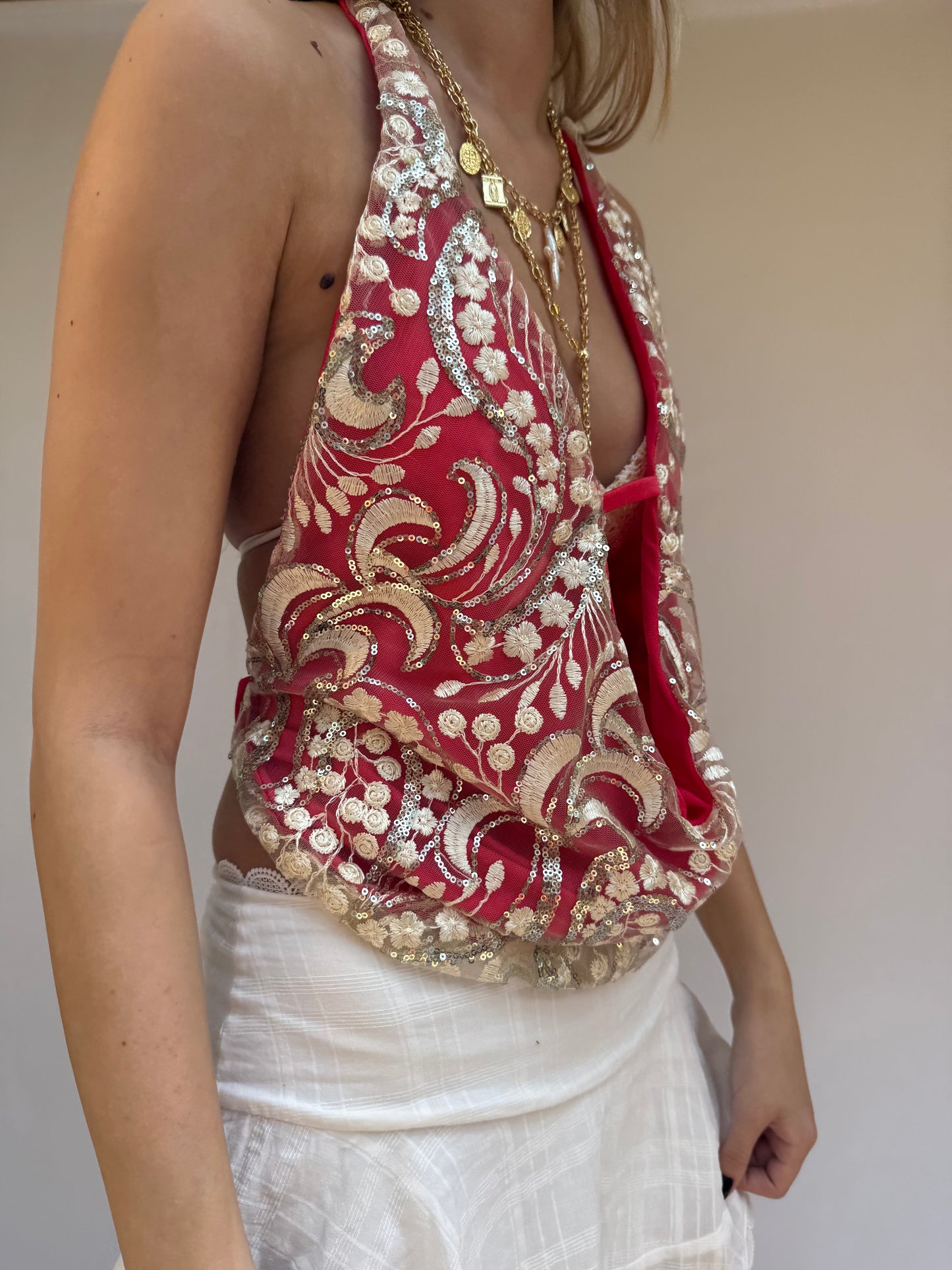 Florence Top in Gold and Red